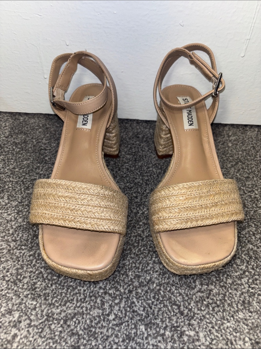 Steve Madden Beige Braided Espadrille Block Heel Sandals size 6